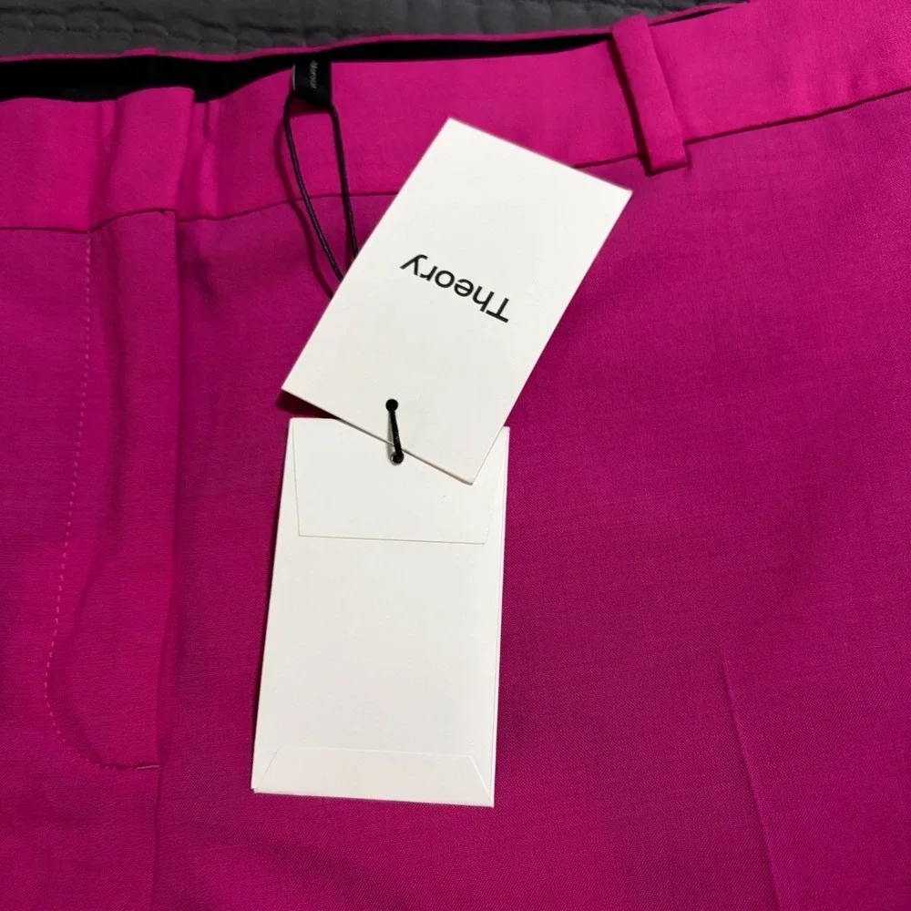Theory Treeca 2 Pants Carnation Pink Suiting Wool Slim Leg Trouser Size 16 NWT